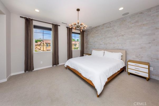 Bedroom, Interior, Pendant Lights, Recessed Lighting, Stone Walls