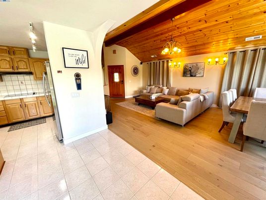 Chandelier, Dining room, Interior, Kitchen, Living room, Pendant Lights, Wooden Ceilings, Wood Texture Flooring