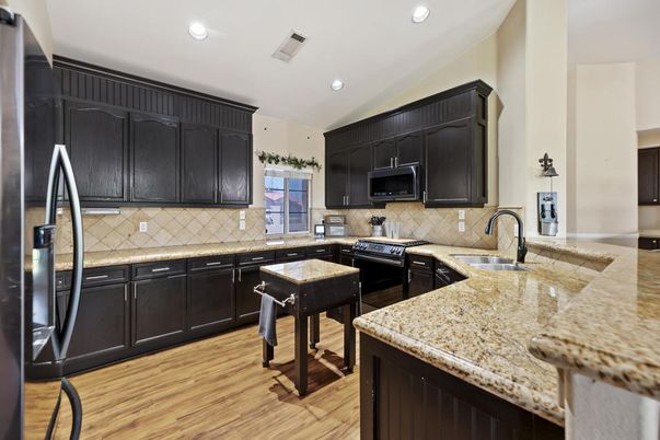 Interior, Kitchen, Recessed Lighting, Wood Texture Flooring
