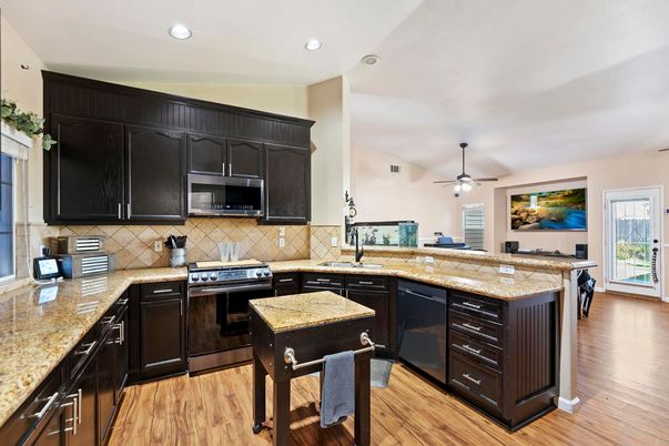 Interior, Kitchen, Recessed Lighting, Wood Texture Flooring