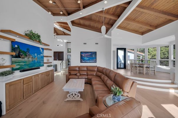 Dining room, Interior, Living room, Recessed Lighting, Wooden Beams, Wooden Ceilings, Wood Texture Flooring