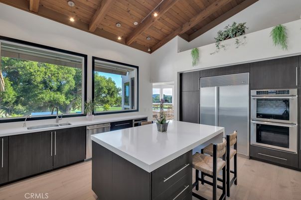 Interior, Kitchen, Recessed Lighting, Stainless Steel Appliances, Wooden Beams, Wooden Ceilings, Wood Texture Flooring