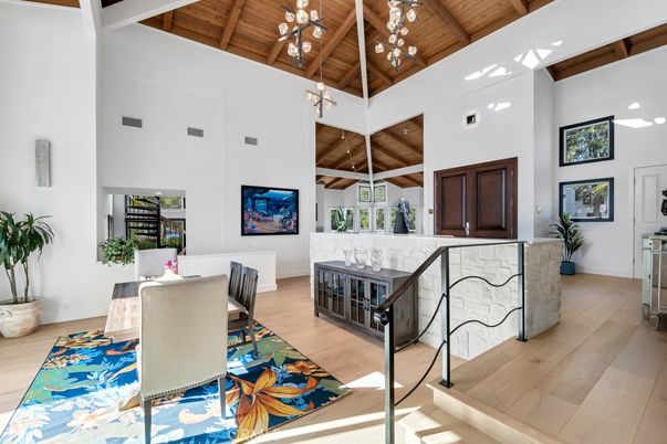 Dining room, Interior, Pendant Lights, Wooden Beams, Wooden Ceilings, Wood Texture Flooring