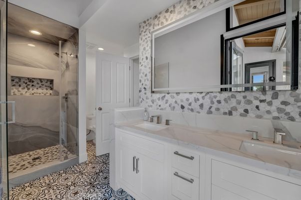 Bathroom, Dual Sink Vanities, Glass Shower, Interior, Recessed Lighting