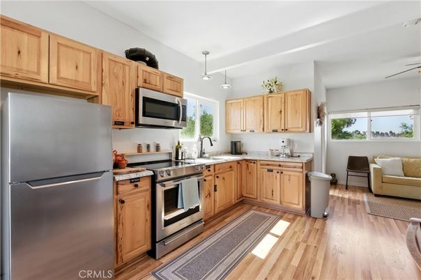 Interior, Kitchen, Pendant Lights, Stainless Steel Appliances, Wood Texture Flooring