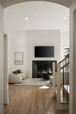 Fireplace, Interior, Recessed Lighting, Wood Texture Flooring
