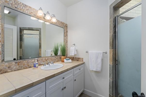 Bathroom, Glass Shower, Interior, Tile Countertops