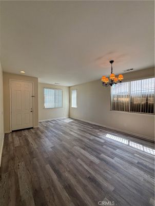 Chandelier, Empty room, Interior, Recessed Lighting, Wood Texture Flooring