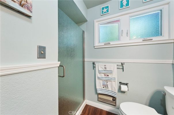 Bathroom, Glass Shower, Interior, Wood Texture Flooring