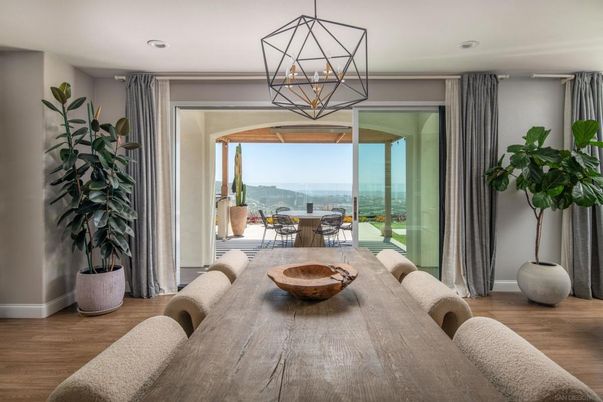 Chandelier, Dining room, Interior, Recessed Lighting, Water, Wood Texture Flooring
