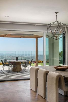 Dining room, Interior, Pendant Lights, Water, Wood Texture Flooring