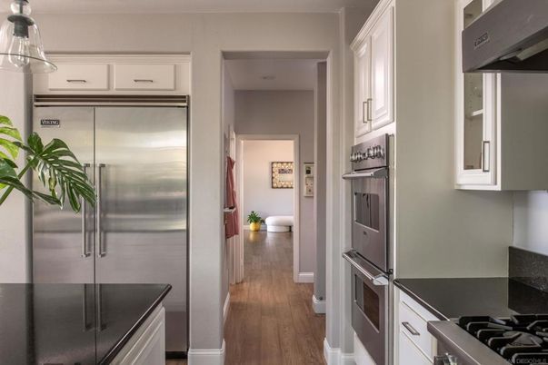 Interior, Kitchen, Pendant Lights, Stainless Steel Appliances, Wood Texture Flooring