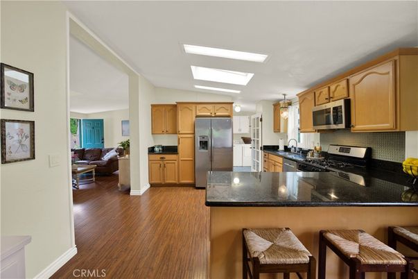 Interior, Kitchen, Living room, Recessed Lighting, Stainless Steel Appliances, Wood Texture Flooring