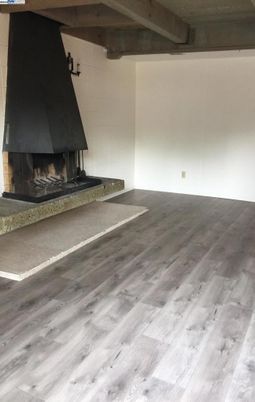 Empty room, Fireplace, Interior, Wooden Beams, Wood Texture Flooring