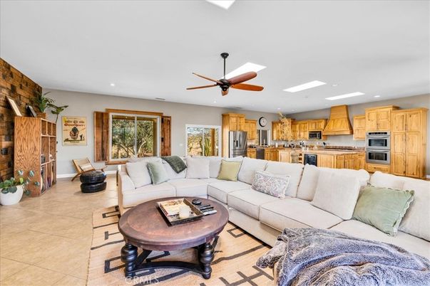 Interior, Kitchen, Living room, Recessed Lighting, Stainless Steel Appliances, Stone Walls