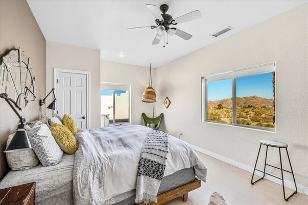 Bedroom, Interior, Pendant Lights, Wood Texture Flooring