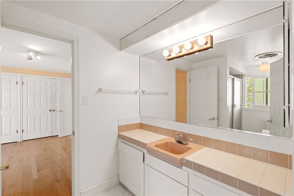Bathroom, Interior, Tile Countertops, Wood Texture Flooring