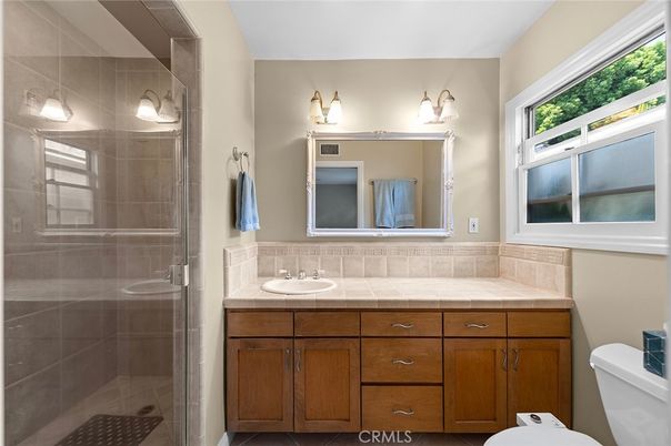 Bathroom, Dual Sink Vanities, Glass Shower, Interior, Tile Countertops