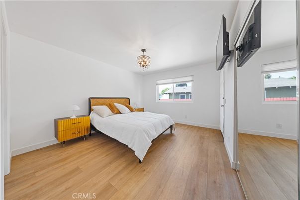 Bedroom, Chandelier, Interior, Wood Texture Flooring