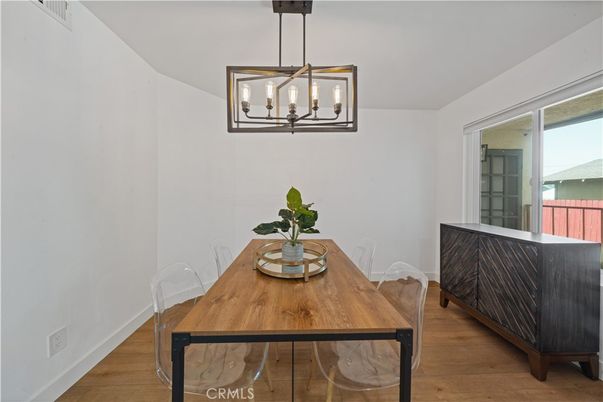 Dining room, Interior, Pendant Lights, Wood Texture Flooring