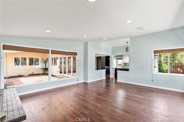 Empty room, Interior, Pendant Lights, Recessed Lighting, Wood Texture Flooring