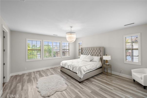 Bedroom, Interior, Pendant Lights, Wood Texture Flooring