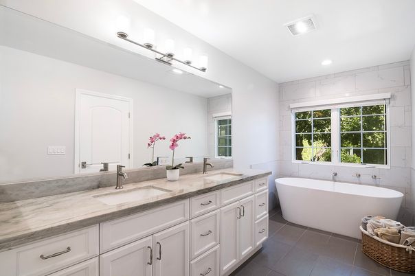 Bathroom, Dual Sink Vanities, Free Standing Baths, Interior, Recessed Lighting
