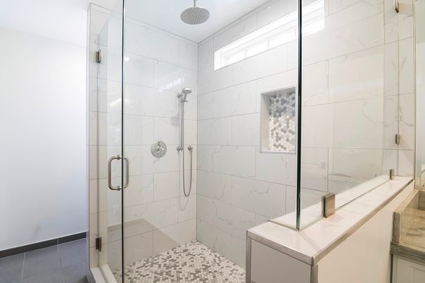 Bathroom, Glass Shower, Interior, Marble Walls