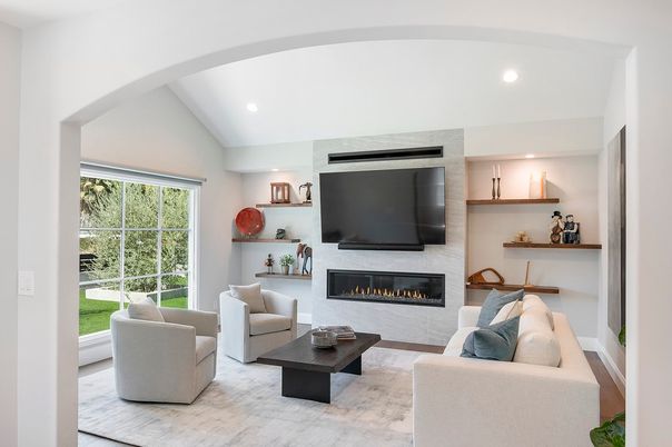Fireplace, Interior, Living room, Recessed Lighting