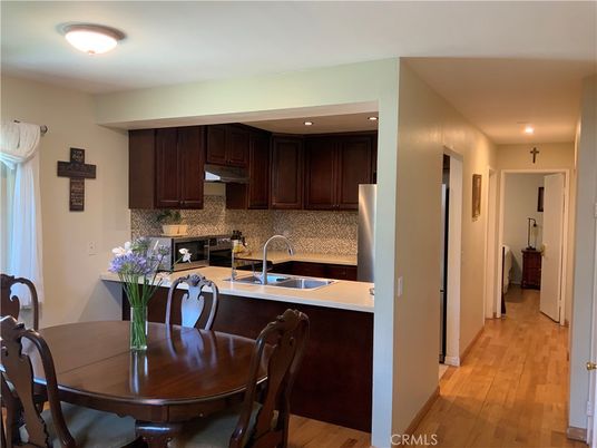 Dining room, Interior, Kitchen, Recessed Lighting, Wood Texture Flooring
