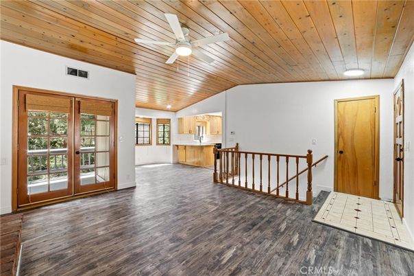 Empty room, Interior, Kitchen, Recessed Lighting, Wooden Ceilings, Wood Texture Flooring