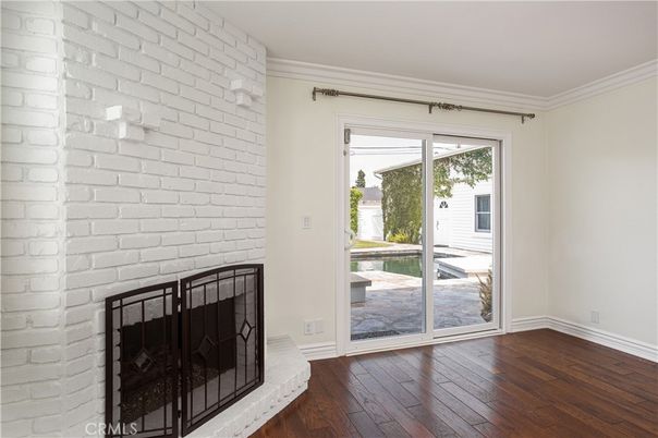 Empty room, Fireplace, Interior, Stone Walls, Wood Texture Flooring