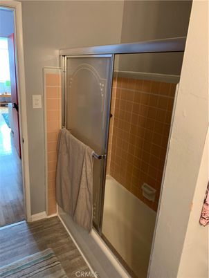 Bathroom, Glass Shower, Interior, Wood Texture Flooring