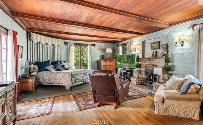 Bedroom, Fireplace, Interior, Wooden Beams, Wooden Ceilings, Wood Texture Flooring