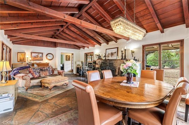 Chandelier, Dining room, Fireplace, Interior, Living room, Wooden Beams, Wooden Ceilings