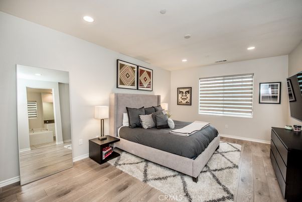 Bedroom, Interior, Recessed Lighting, Wood Texture Flooring