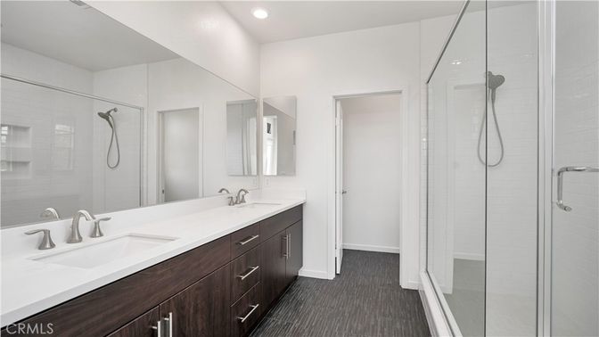 Bathroom, Dual Sink Vanities, Glass Shower, Interior, Recessed Lighting