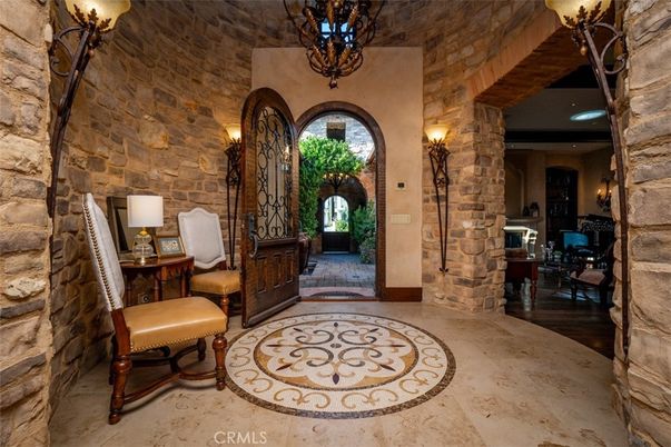Chandelier, Interior, Stone Walls, Wood Texture Flooring