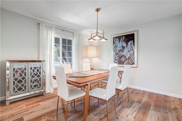Dining room, Interior, Pendant Lights, Wood Texture Flooring