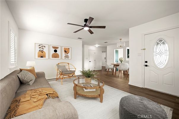 Dining room, Interior, Living room, Pendant Lights, Wood Texture Flooring