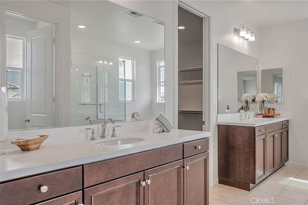 Bathroom, Dual Sink Vanities, Glass Shower, Interior, Recessed Lighting