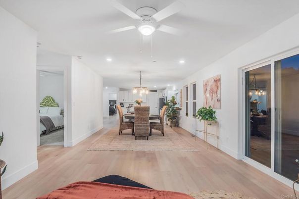 Dining room, Interior, Pendant Lights, Recessed Lighting, Wood Texture Flooring