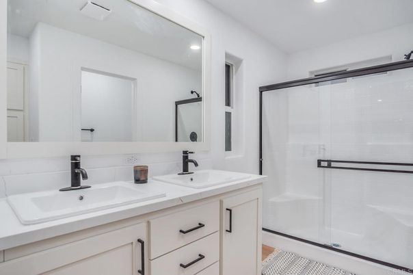 Bathroom, Dual Sink Vanities, Glass Shower, Interior, Recessed Lighting