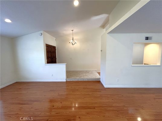 Chandelier, Empty room, Interior, Pendant Lights, Recessed Lighting, Wood Texture Flooring