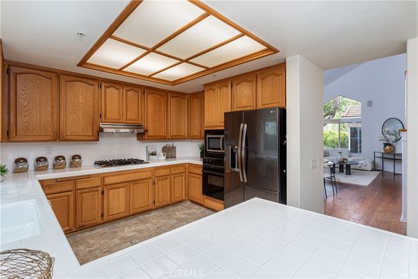 Dining room, Interior, Kitchen, Tile Countertops, Wood Texture Flooring