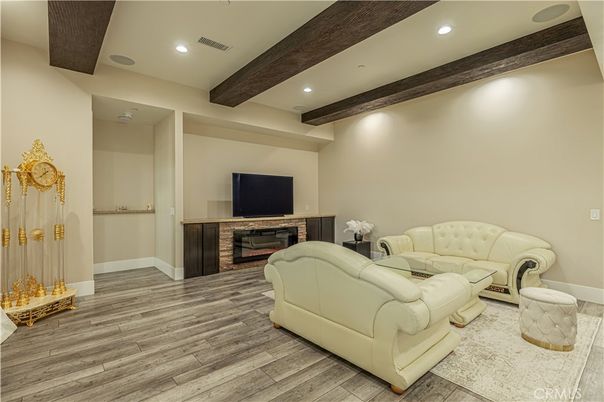 Interior, Living room, Recessed Lighting, Wooden Beams, Wood Texture Flooring