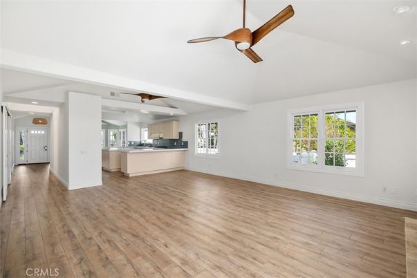 Empty room, Interior, Kitchen, Recessed Lighting, Wood Texture Flooring