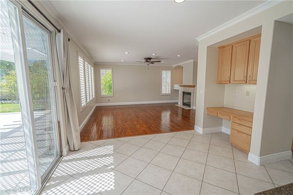 Empty room, Fireplace, Interior, Recessed Lighting, Wood Texture Flooring