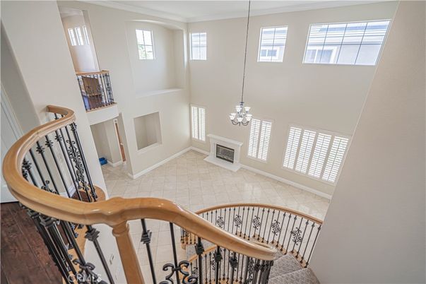 Chandelier, Fireplace, Interior
