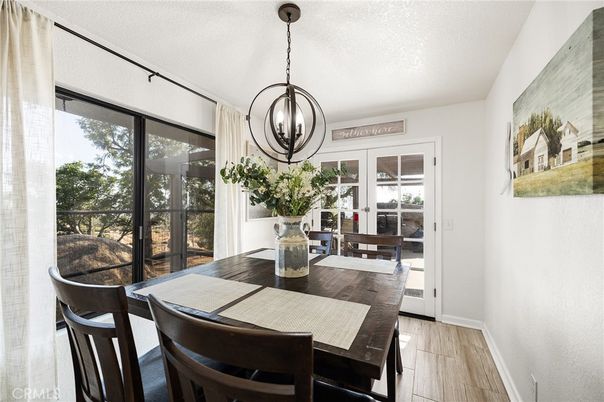 Dining room, Interior, Pendant Lights, Wood Texture Flooring